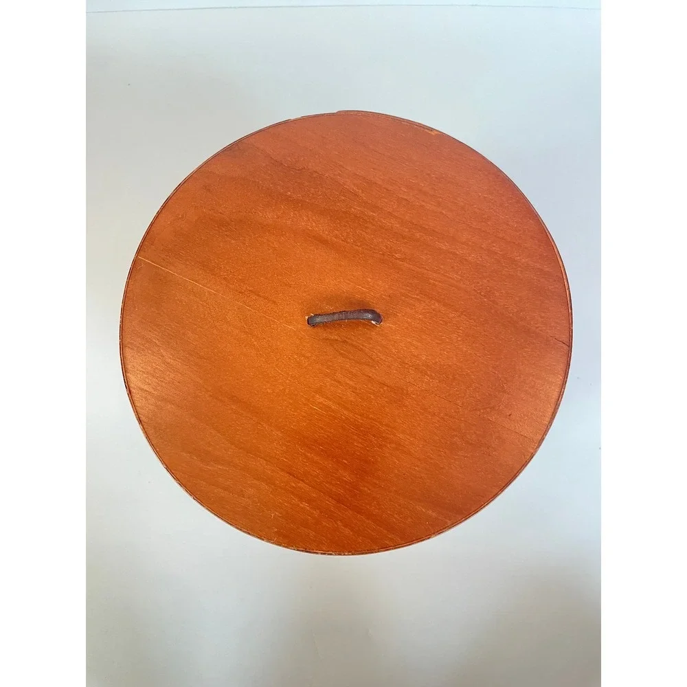 Vintage Bentwood Round Storage Box with Leather Ties Cherry Finish Shaker Style